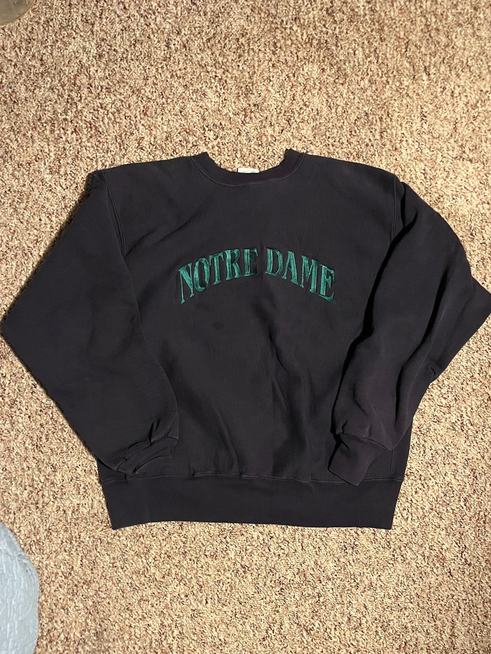 MV Sport Late 90s Notre Dame Crewneck Sweatshirt - Black with Green Embroidery - Picture 1 of 4